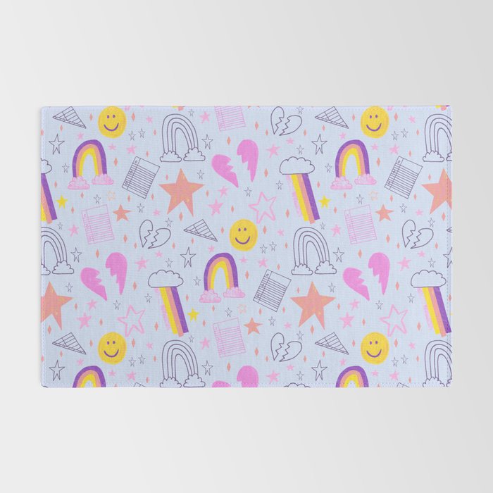Happy Smiley Face & Retro Rainbows in Periwinkle & Pink Rug Gallery Image 2