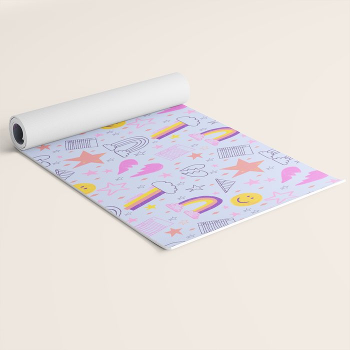 Happy Smiley Face & Retro Rainbows in Periwinkle & Pink Yoga Mat Gallery Image 2