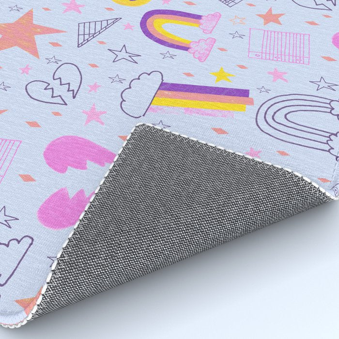 Happy Smiley Face & Retro Rainbows in Periwinkle & Pink Rug Gallery Image 4