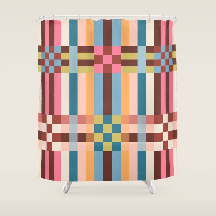 Woven Checks and Stripes Multicolored Shower Curtain Gallery Image 1