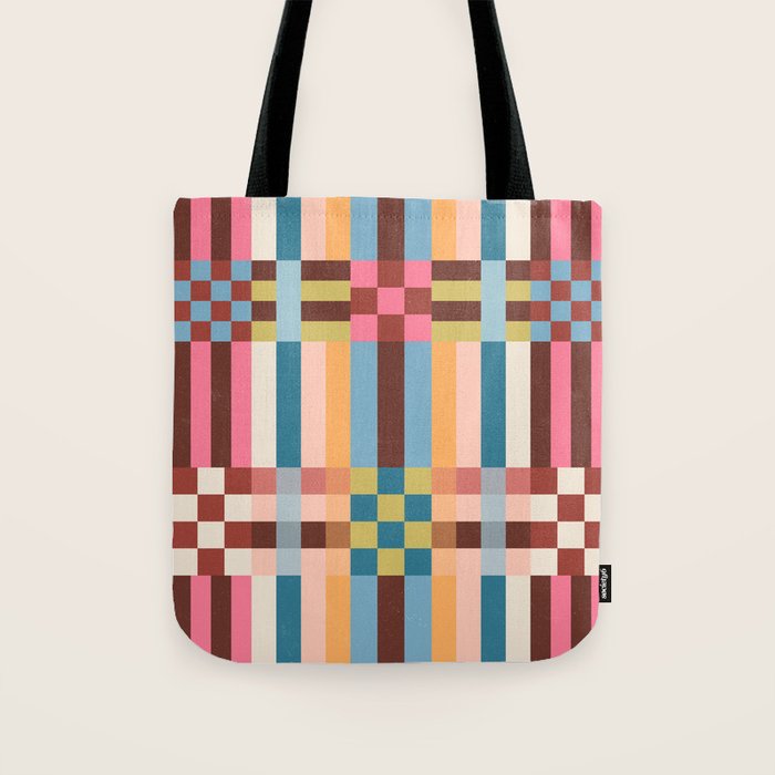 Woven Checks and Stripes Multicolored Tote Bag Gallery Image 1