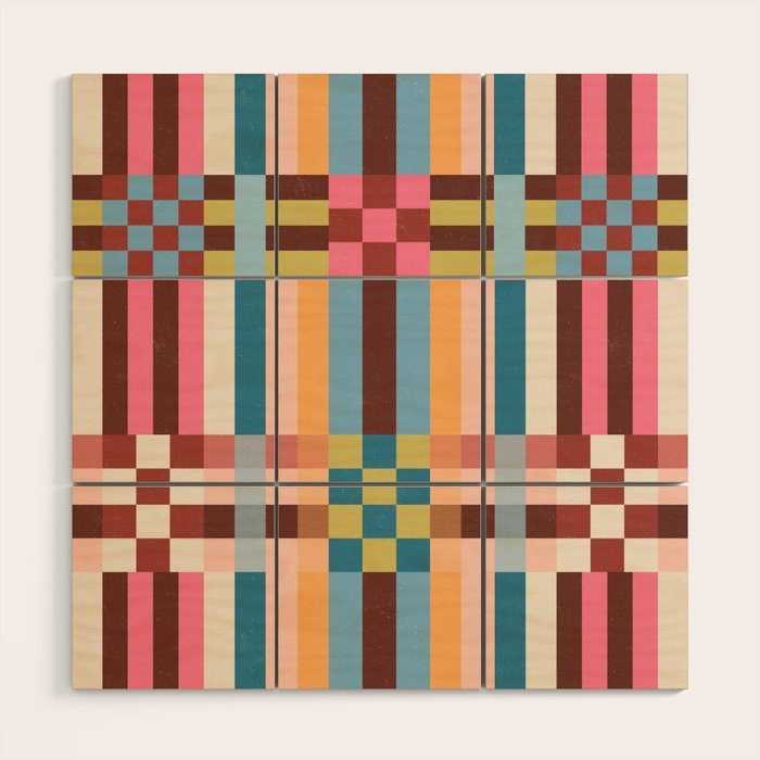 Woven Checks and Stripes Multicolored Wood Wall Art Gallery Image 1