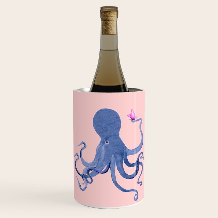 Blue Octopus and Butterfly Wine Chiller Gallery Image 1