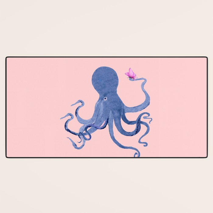 Blue Octopus and Butterfly Desk Mat Gallery Image 3