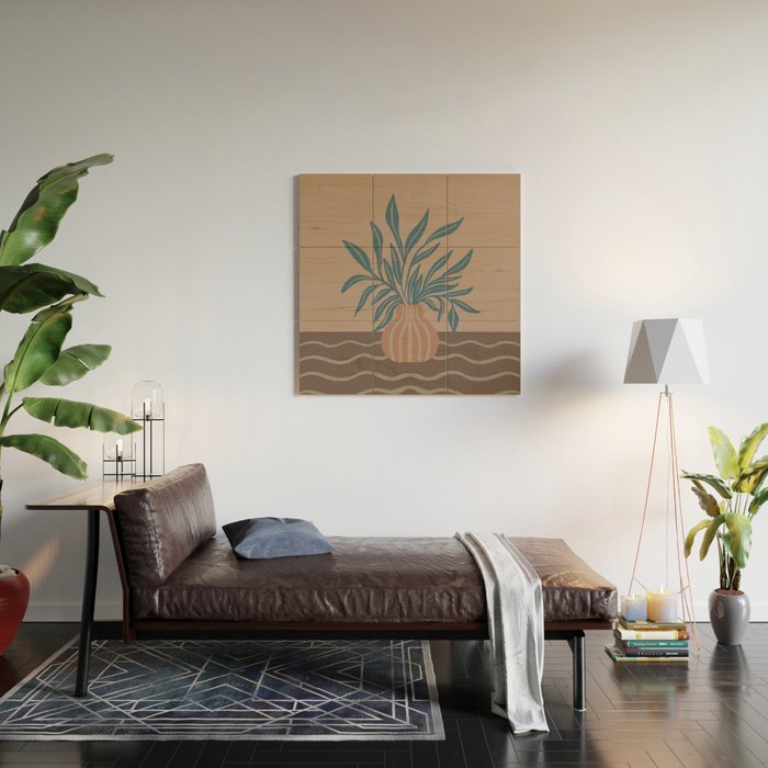 Modern Vase with Tropical Leaves Wood Wall Art Gallery Image 2