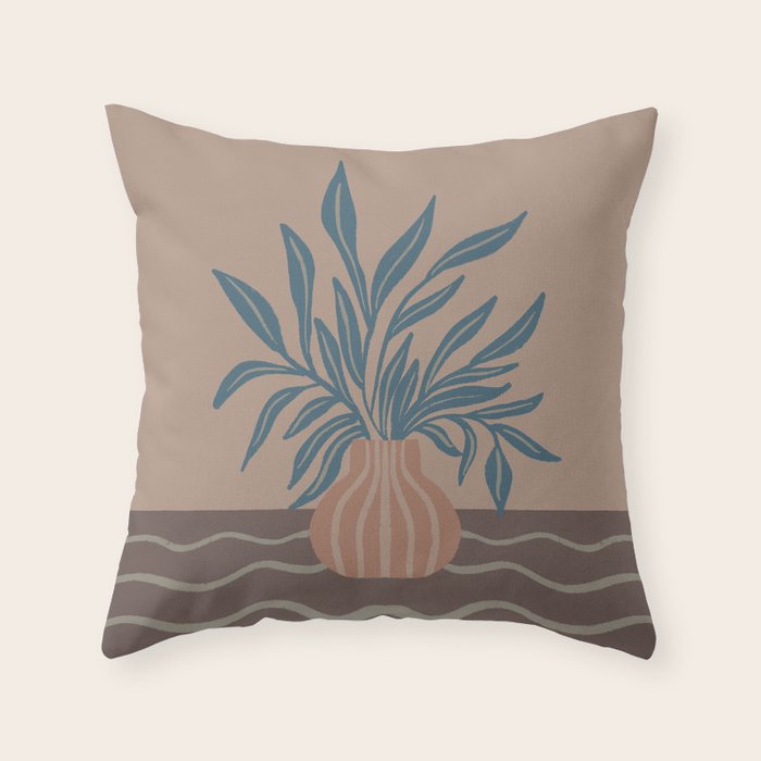 Modern Vase with Tropical Leaves Throw Pillow Gallery Image 6