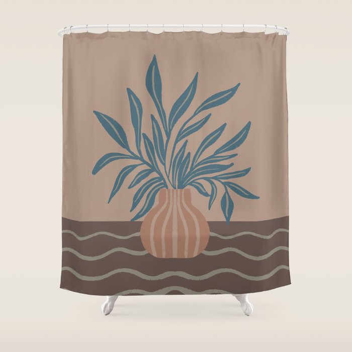 Modern Vase with Tropical Leaves Shower Curtain Gallery Image 1