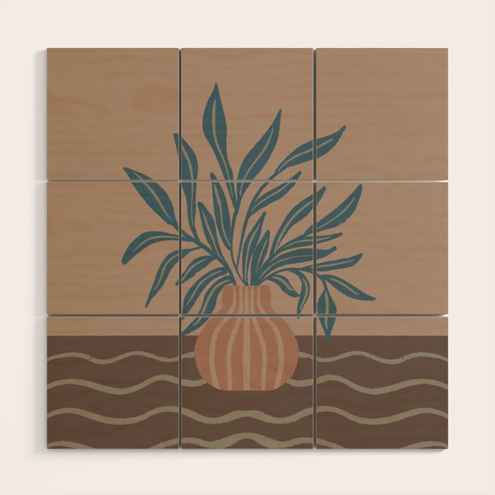 Modern Vase with Tropical Leaves Wood Wall Art Gallery Image 1