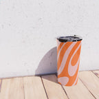 Groovy Abstract Retro Contemporary Wavy Loops Pattern Orange Blush Travel Mug Gallery Image 4