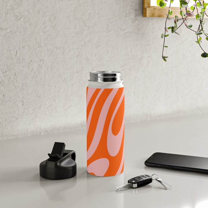 Groovy Abstract Retro Contemporary Wavy Loops Pattern Orange Blush Water Bottle Gallery Image 4