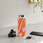 Groovy Abstract Retro Contemporary Wavy Loops Pattern Orange Blush Water Bottle Gallery Image 4