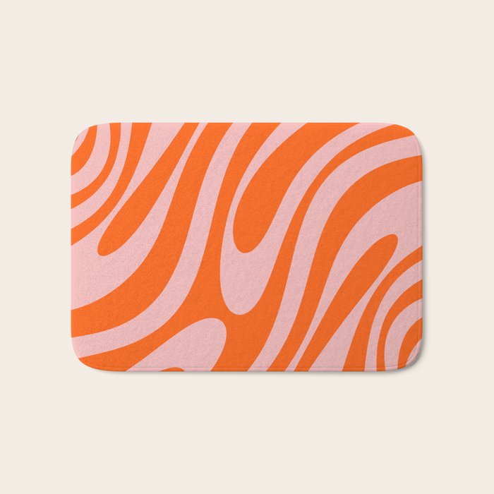 Groovy Abstract Retro Contemporary Wavy Loops Pattern Orange Blush Bath Mat Gallery Image 1