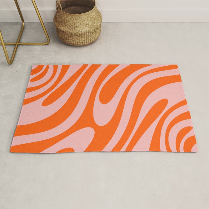 Groovy Abstract Retro Contemporary Wavy Loops Pattern Orange Blush Rug Gallery Image 1