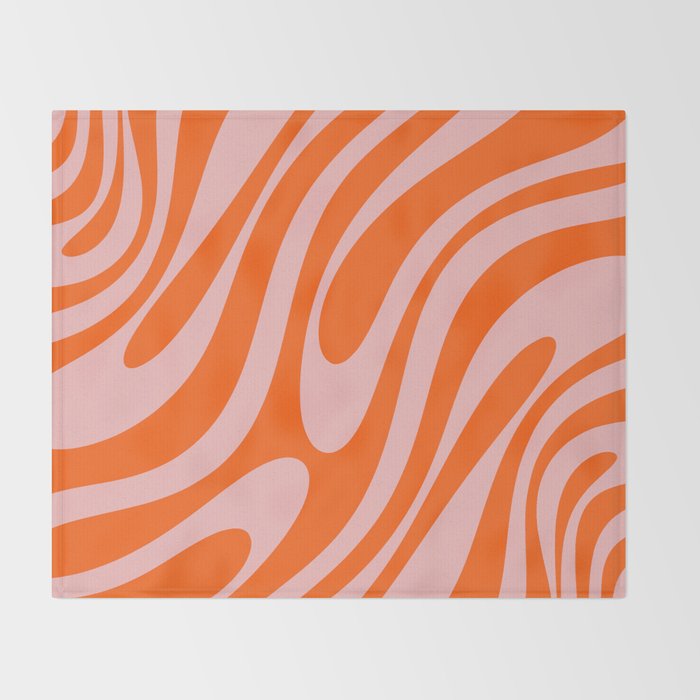 Groovy Abstract Retro Contemporary Wavy Loops Pattern Orange Blush Throw Blanket Gallery Image 2