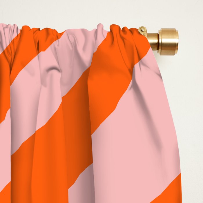 Groovy Abstract Retro Contemporary Wavy Loops Pattern Orange Blush Window Curtain Gallery Image 2