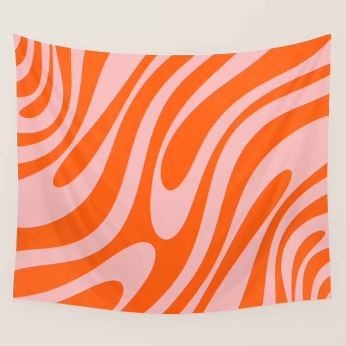 Groovy Abstract Retro Contemporary Wavy Loops Pattern Orange Blush Wall Tapestry Gallery Image 4