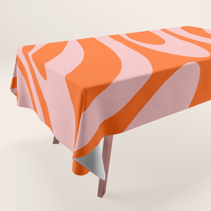 Groovy Abstract Retro Contemporary Wavy Loops Pattern Orange Blush Tablecloth Gallery Image 1