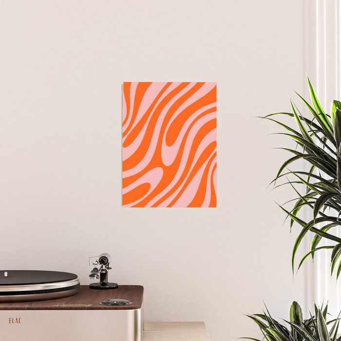 Groovy Abstract Retro Contemporary Wavy Loops Pattern Orange Blush Poster Gallery Image 2