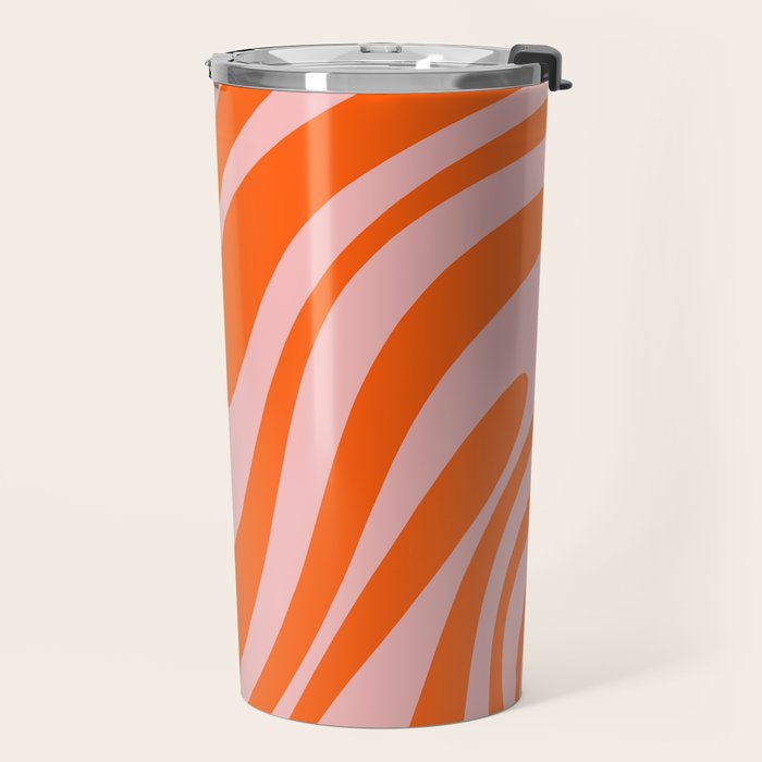 Groovy Abstract Retro Contemporary Wavy Loops Pattern Orange Blush Travel Mug Gallery Image 2