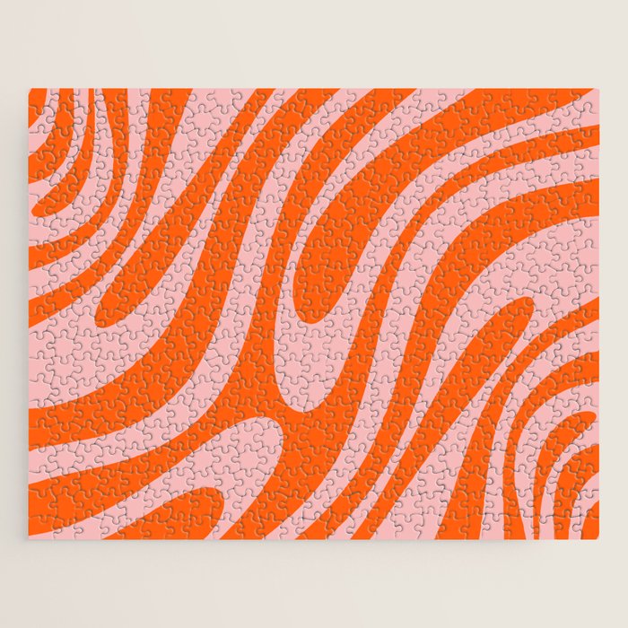 Groovy Abstract Retro Contemporary Wavy Loops Pattern Orange Blush Jigsaw Puzzle Gallery Image 1
