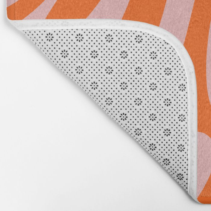 Groovy Abstract Retro Contemporary Wavy Loops Pattern Orange Blush Bath Mat Gallery Image 2