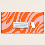Groovy Abstract Retro Contemporary Wavy Loops Pattern Orange Blush Desk Mat Gallery Image 1