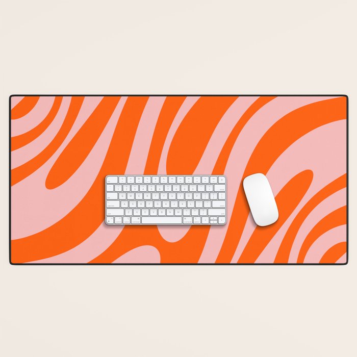 Groovy Abstract Retro Contemporary Wavy Loops Pattern Orange Blush Desk Mat Gallery Image 1