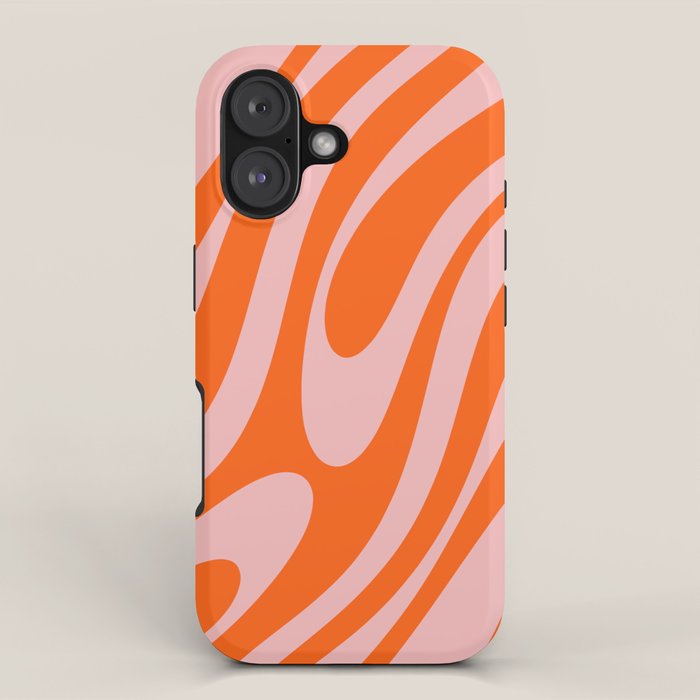 Groovy Abstract Retro Contemporary Wavy Loops Pattern Orange Blush iPhone Case Gallery Image 1