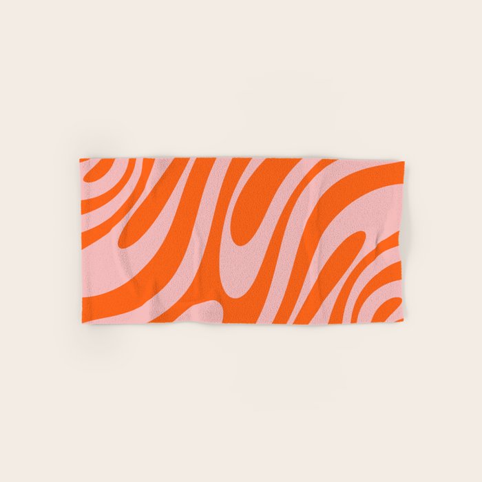 Groovy Abstract Retro Contemporary Wavy Loops Pattern Orange Blush Bath Towel Gallery Image 1