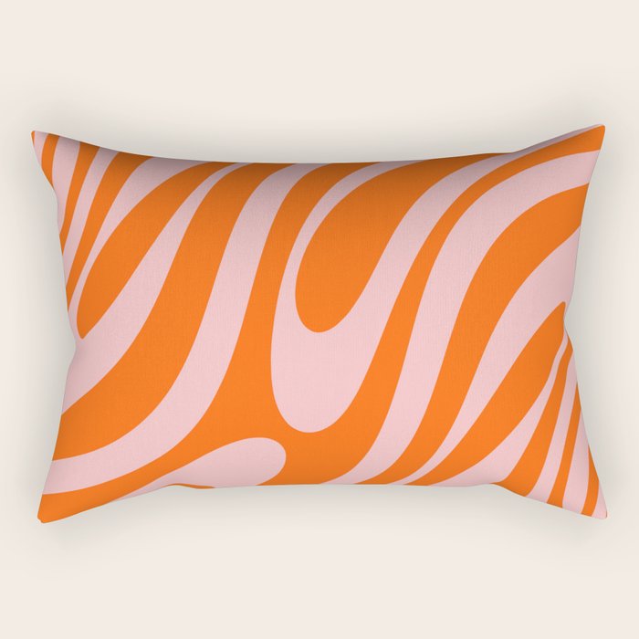Groovy Abstract Retro Contemporary Wavy Loops Pattern Orange Blush Rectangular Pillow Gallery Image 2