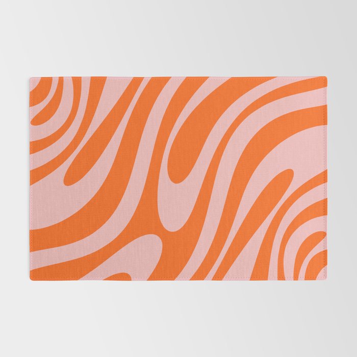 Groovy Abstract Retro Contemporary Wavy Loops Pattern Orange Blush Rug Gallery Image 2