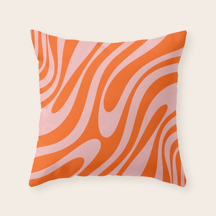 Groovy Abstract Retro Contemporary Wavy Loops Pattern Orange Blush Throw Pillow Gallery Image 1