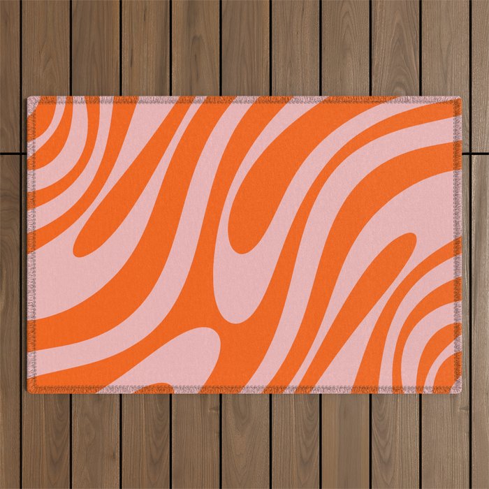 Groovy Abstract Retro Contemporary Wavy Loops Pattern Orange Blush Outdoor Rug Gallery Image 1