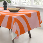 Groovy Abstract Retro Contemporary Wavy Loops Pattern Orange Blush Tablecloth Gallery Image 3
