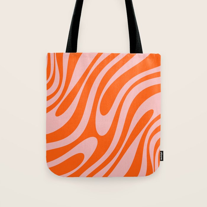 Groovy Abstract Retro Contemporary Wavy Loops Pattern Orange Blush Tote Bag Gallery Image 1