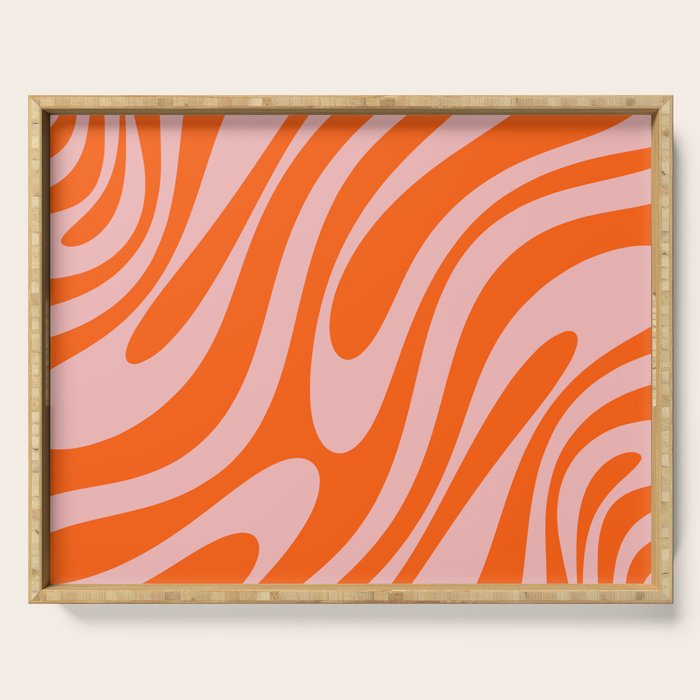 Groovy Abstract Retro Contemporary Wavy Loops Pattern Orange Blush Serving Tray Gallery Image 1