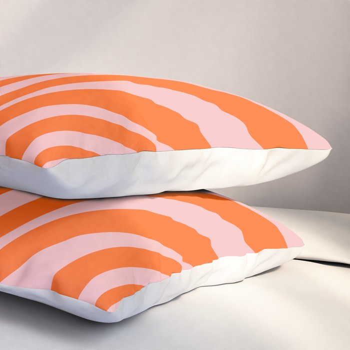Groovy Abstract Retro Contemporary Wavy Loops Pattern Orange Blush Pillow Sham Gallery Image 3