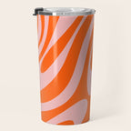 Groovy Abstract Retro Contemporary Wavy Loops Pattern Orange Blush Travel Mug Gallery Image 3
