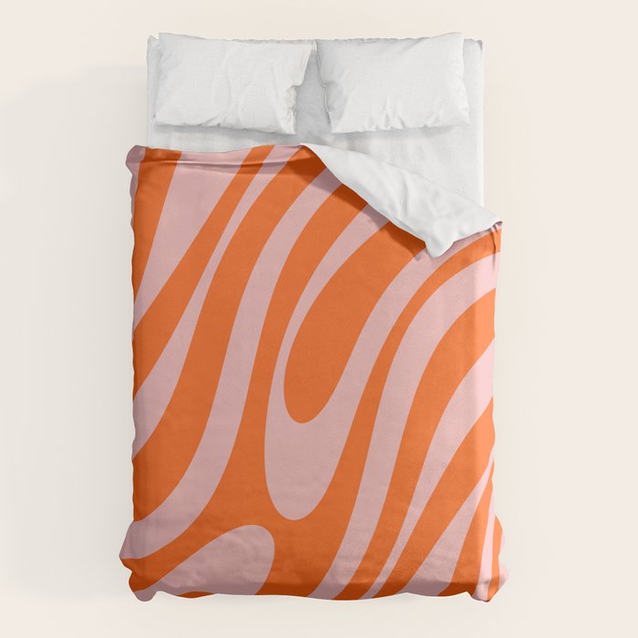 Groovy Abstract Retro Contemporary Wavy Loops Pattern Orange Blush Duvet Cover Gallery Image 1