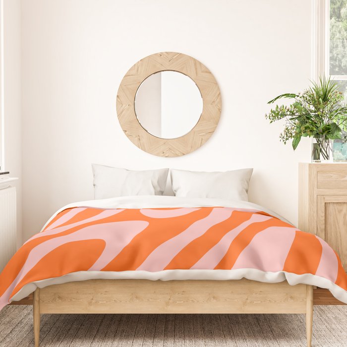 Groovy Abstract Retro Contemporary Wavy Loops Pattern Orange Blush Duvet Cover Gallery Image 3
