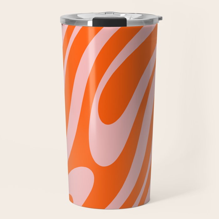 Groovy Abstract Retro Contemporary Wavy Loops Pattern Orange Blush Travel Mug Gallery Image 1