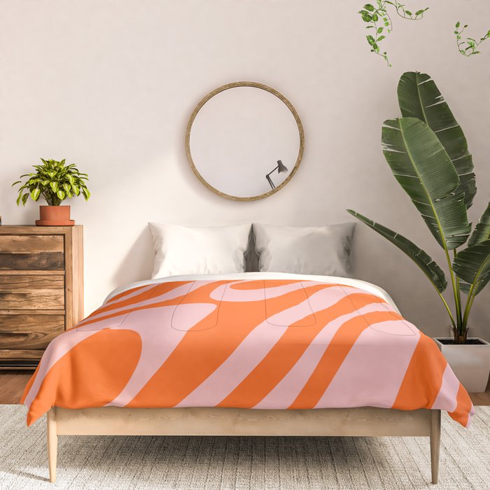 Groovy Abstract Retro Contemporary Wavy Loops Pattern Orange Blush Comforter Gallery Image 3
