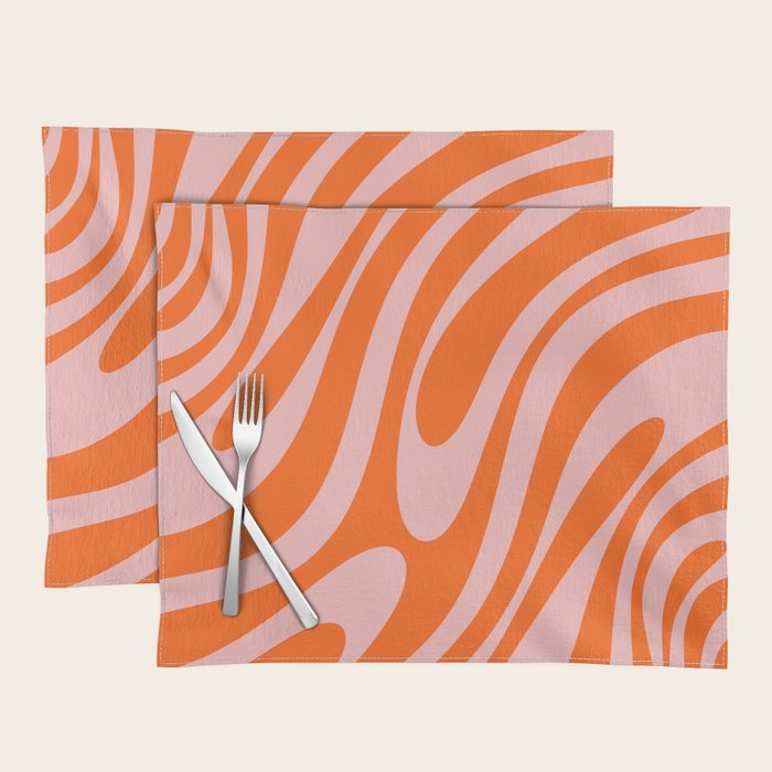 Groovy Abstract Retro Contemporary Wavy Loops Pattern Orange Blush Placemat Gallery Image 1