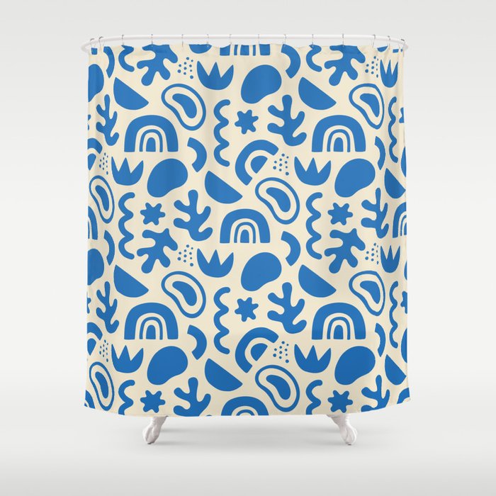 Abstract blue organic shape art pattern Shower Curtain Gallery Image 1