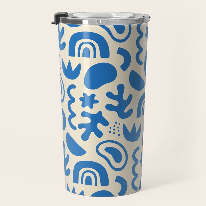 Abstract blue organic shape art pattern Travel Mug Gallery Image 3