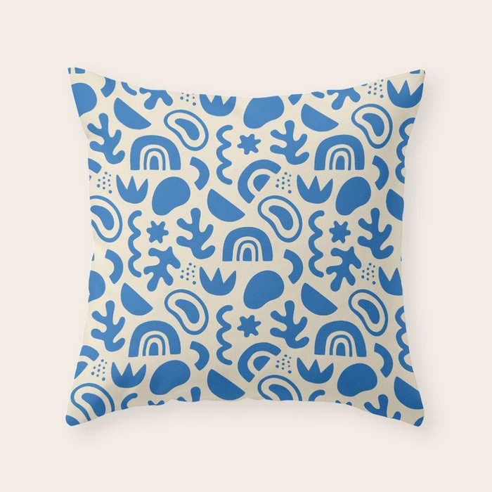 Abstract blue organic shape art pattern Throw Pillow Gallery Image 1