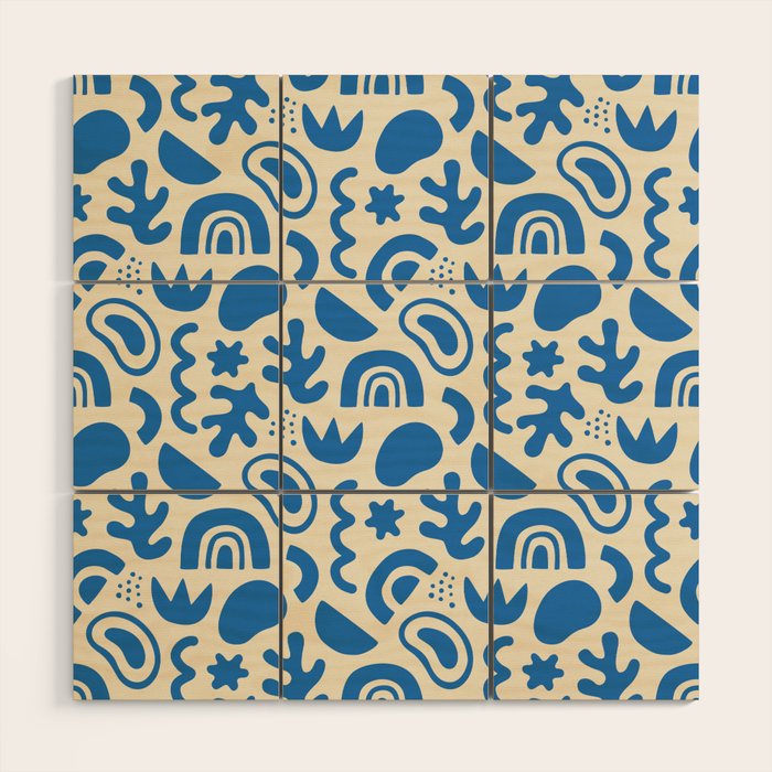 Abstract blue organic shape art pattern Wood Wall Art Gallery Image 1