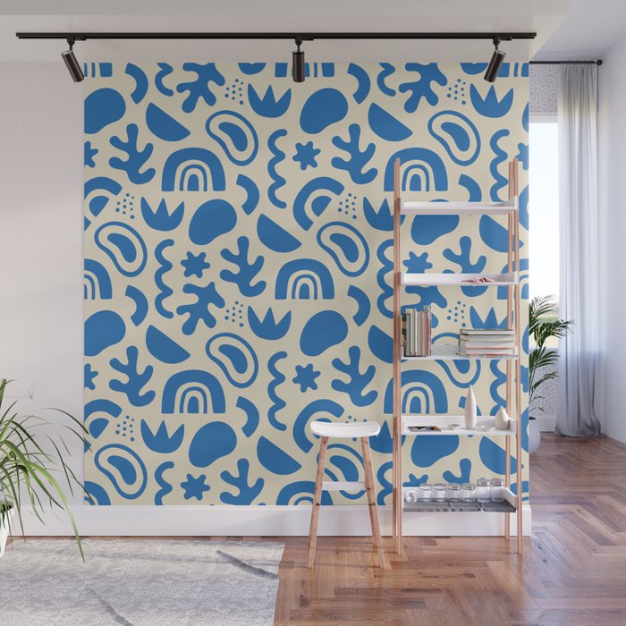 Abstract blue organic shape art pattern Wall Mural Gallery Image 1