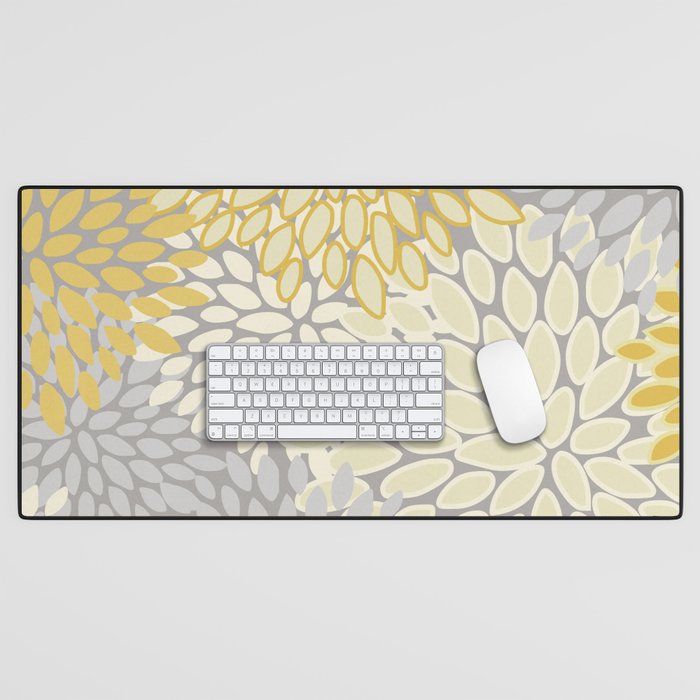 Floral Prints, Soft Yellow and Gray, Modern Print Art Desk Mat Gallery Image 1