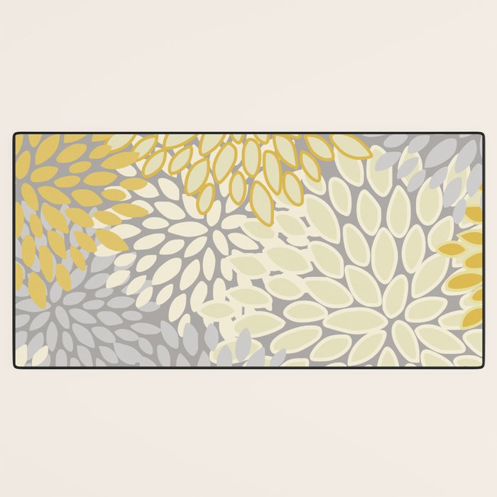 Floral Prints, Soft Yellow and Gray, Modern Print Art Desk Mat Gallery Image 3